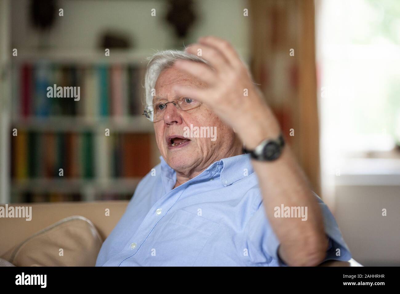 Sir David Attenborough, englische Sender und Naturforscher, in seinem Haus in Richmond Borough of Richmond upon Thames, England UK Stockfoto