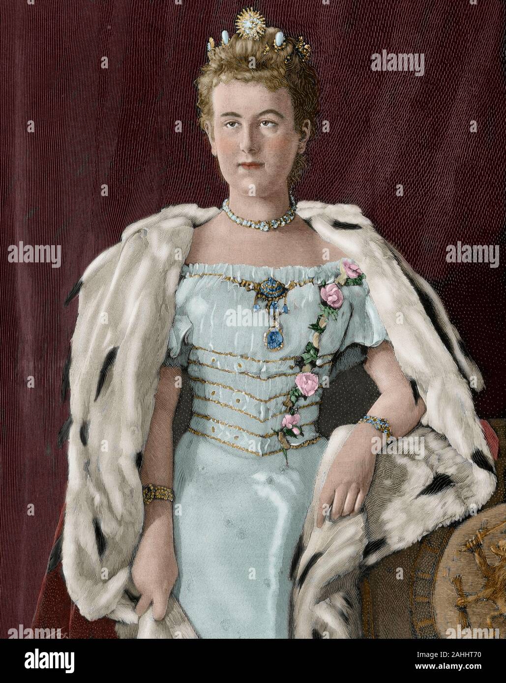 Wilhelmina der Niederlande (Wilhelmina Helena Pauline Maria) (1880-1962). Königin der Niederlande (1890-1948). Sie war das einzige Kind von König William III. und seiner zweiten Frau, Emma zu Waldeck und Pyrmont. Wilhelmina abgedankt im September 1948 zugunsten ihrer Tochter Juliana. Kupferstich mit der Darstellung der Königin Wilhelmina 1898, Jahr der Ihr Alter von Mehrheit. Später Färbung. Stockfoto