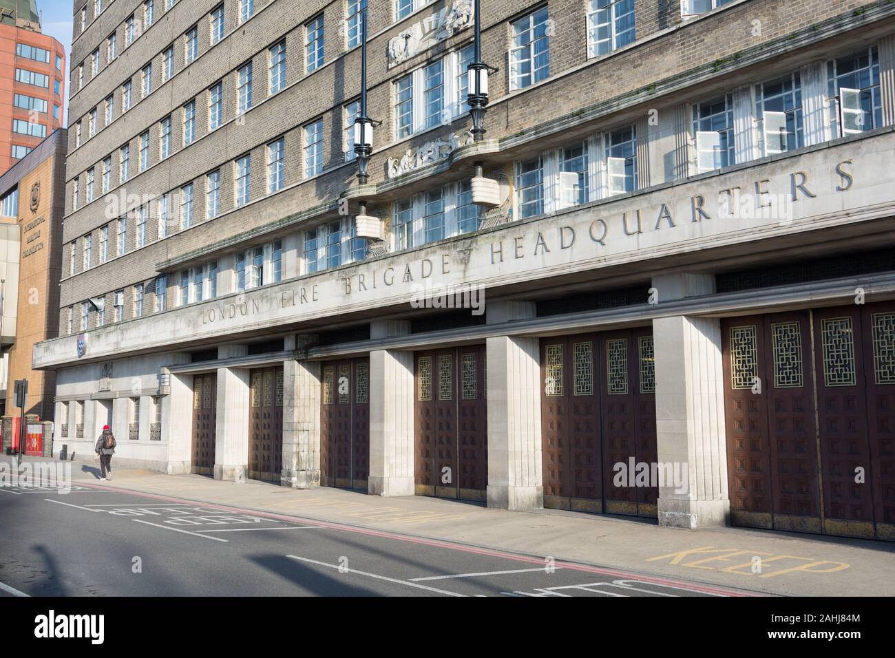 Das ehemalige Hauptquartier der Londoner Feuerwehr, Albert Embankment, Lambeth, London, England, GROSSBRITANNIEN Stockfoto