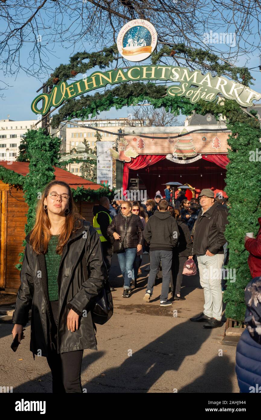 Deutscher Weihnachtsmarkt in Sofia Bulgarien, Osteuropa, Balkan, EU Stockfoto