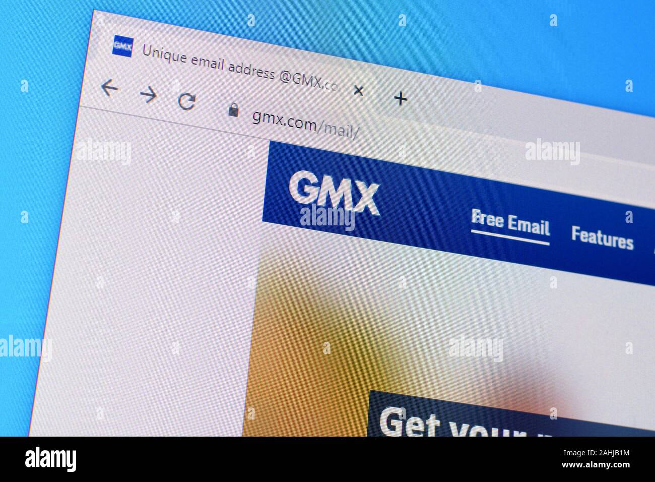 NY, USA - Dezember 16, 2019: Homepage von GMX Mail Website auf dem Display des PC, url-gmx.com. Stockfoto