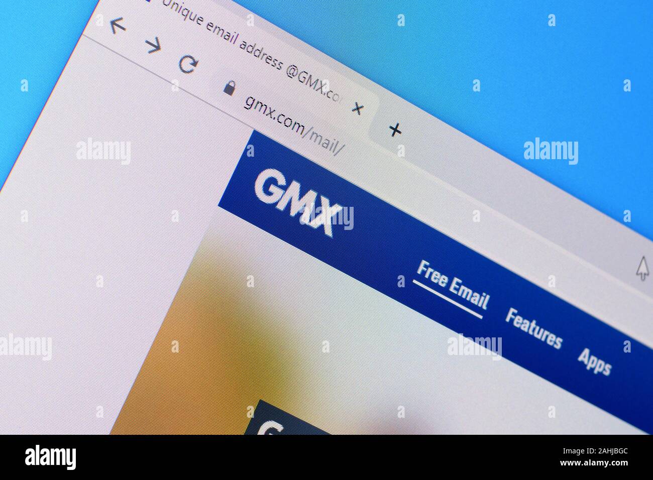 NY, USA - Dezember 16, 2019: Homepage von GMX Mail Website auf dem Display des PC, url-gmx.com. Stockfoto