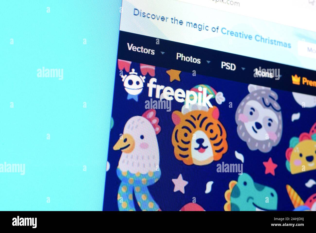 NY, USA - Dezember 16, 2019: Homepage von freepik Website auf dem Display des PC, url-freepik.com. Stockfoto