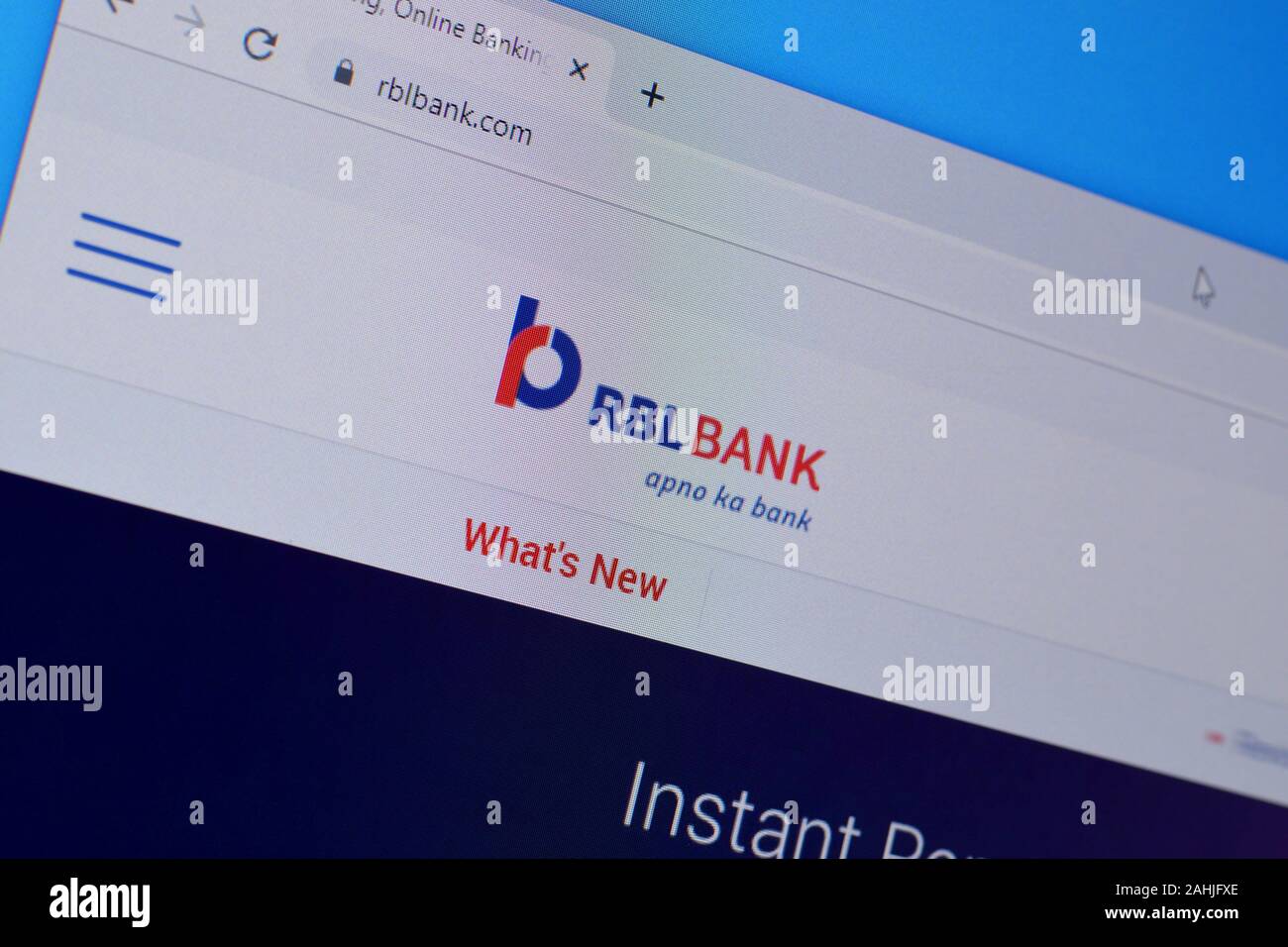 NY, USA - Dezember 16, 2019: Homepage der RBL-Bank Website auf dem Display des PC, url-rblbank.com. Stockfoto