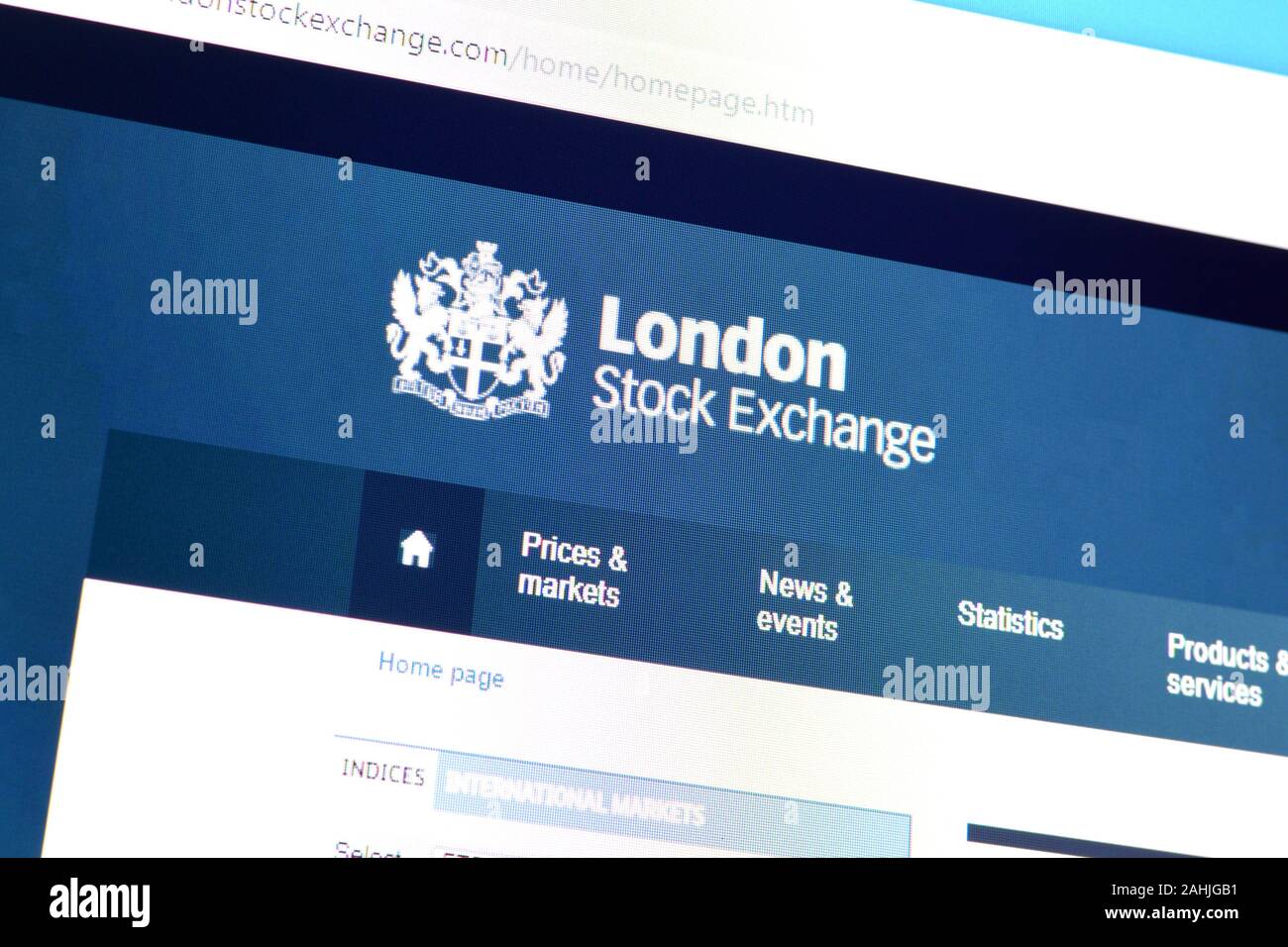 NY, USA - Dezember 16, 2019: Homepage der London Stock exchange Webseite auf dem Display des PC, url-londonstockexchange.com. Stockfoto