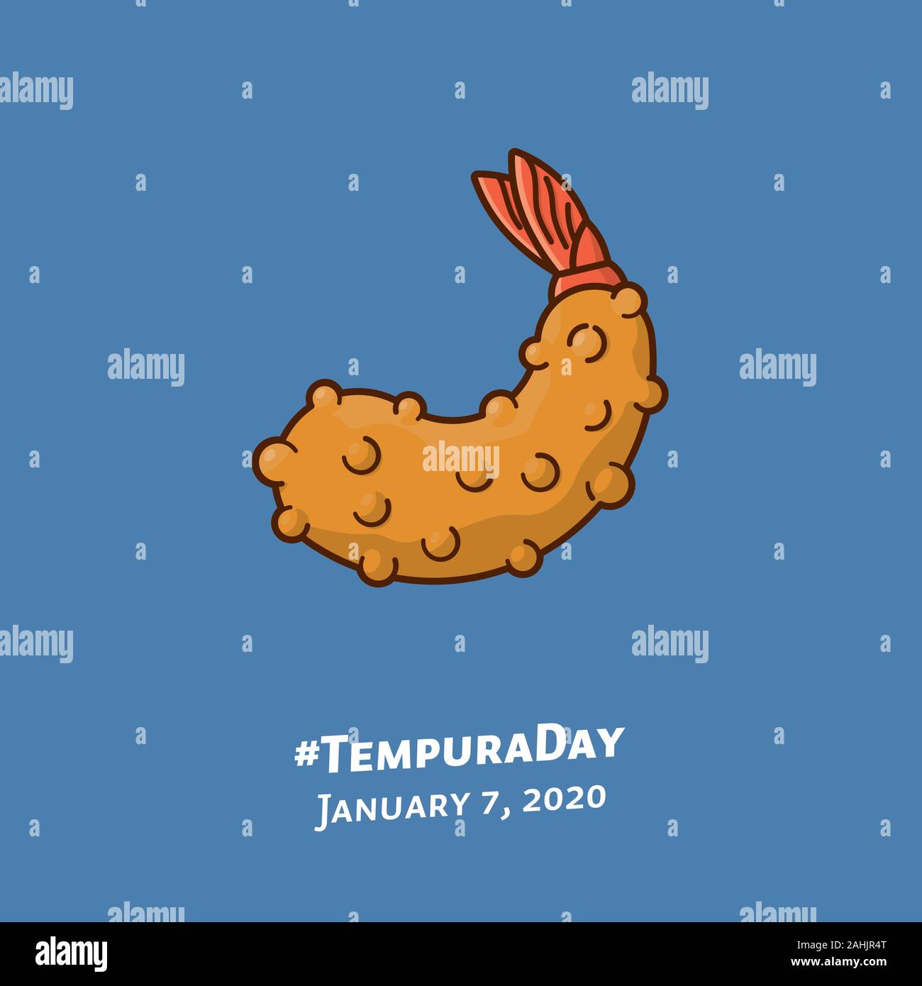 Frittierte Garnelen tempura Illustration für #TempuraDay am 7. Januar. Asiatische Lebensmittel Farbe vektor Symbol. Stock Vektor