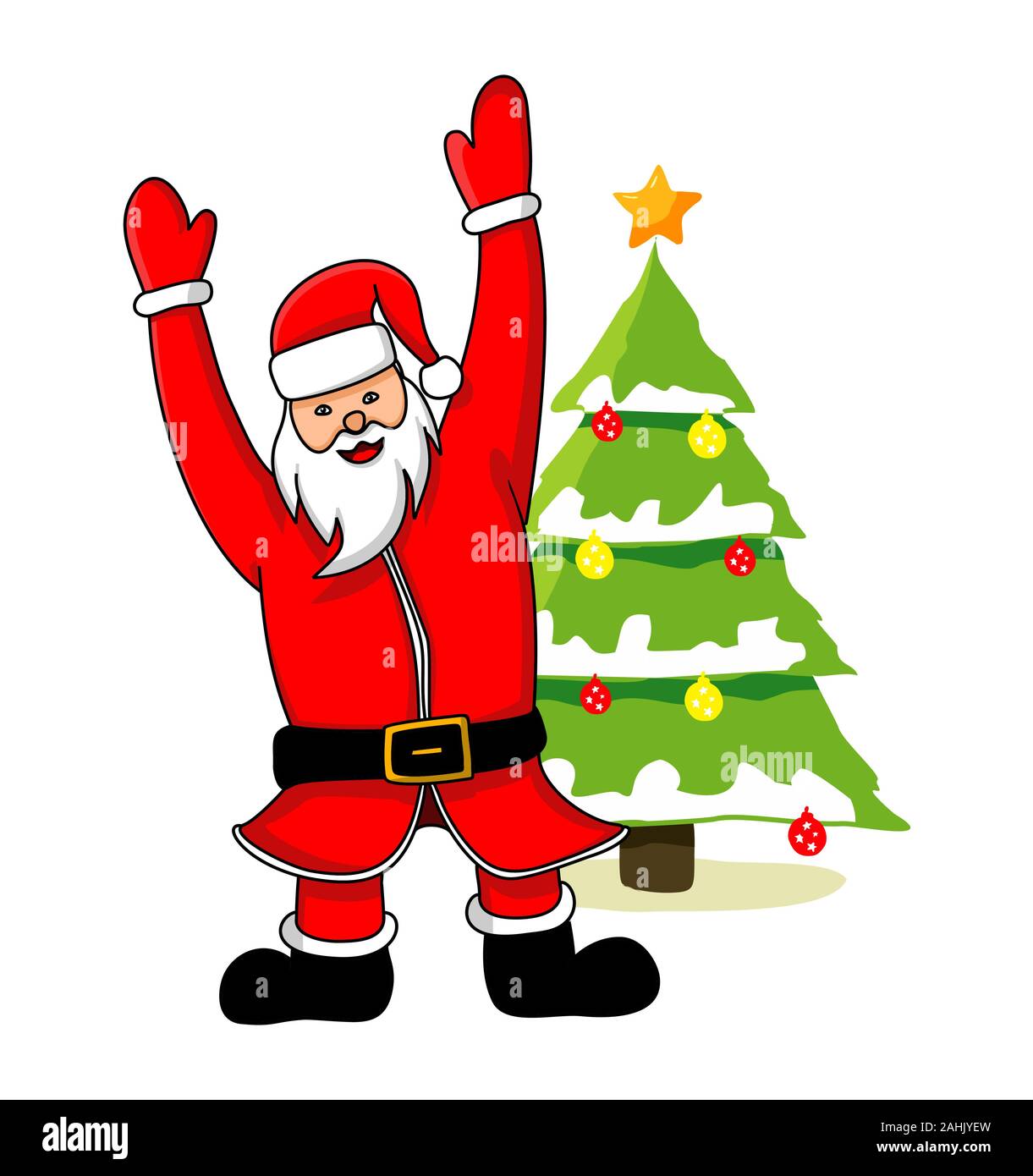 Vector Illustration von Santa Claus und Christmas Tree Stock Vektor