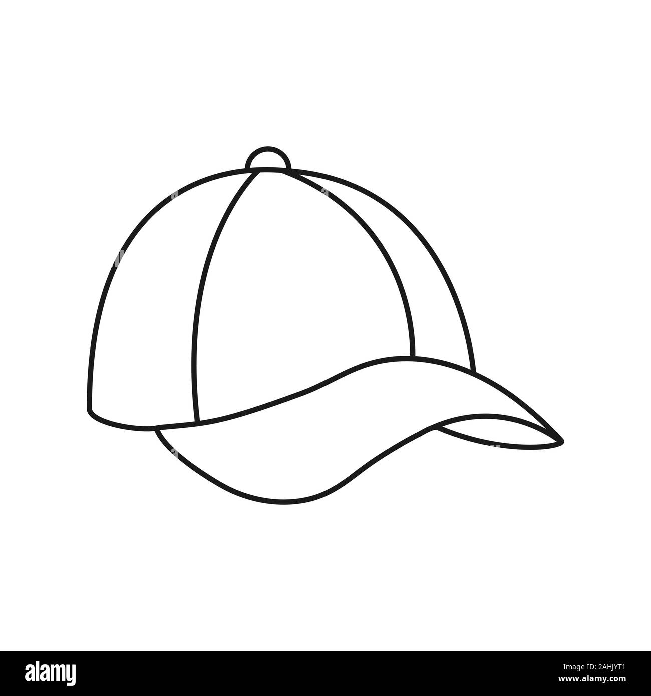 Leere Kontur Baseball Cap. Kopfschmuck Symbol, Hut. Isolierte Skizzieren auf einem weißen Hintergrund. Flat Style Stock Vektor