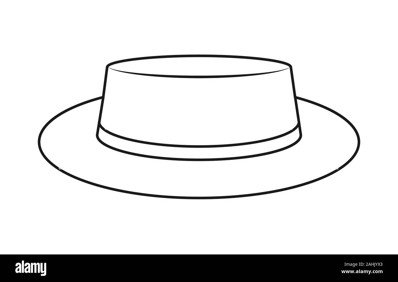 Leere Umriss eines low-gekrönt hat. Kopfschmuck Symbol, Hut. Isolierte Skizzieren auf einem weißen Hintergrund. Flat Style Stock Vektor