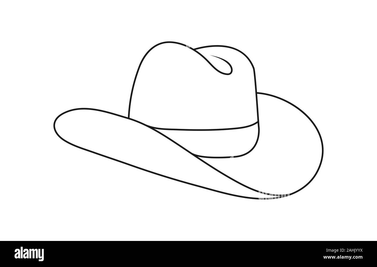 Leere Umriss eines Cowboyhut. Kopfschmuck Symbol, Hut. Isolierte Skizzieren auf einem weißen Hintergrund. Flat Style Stock Vektor