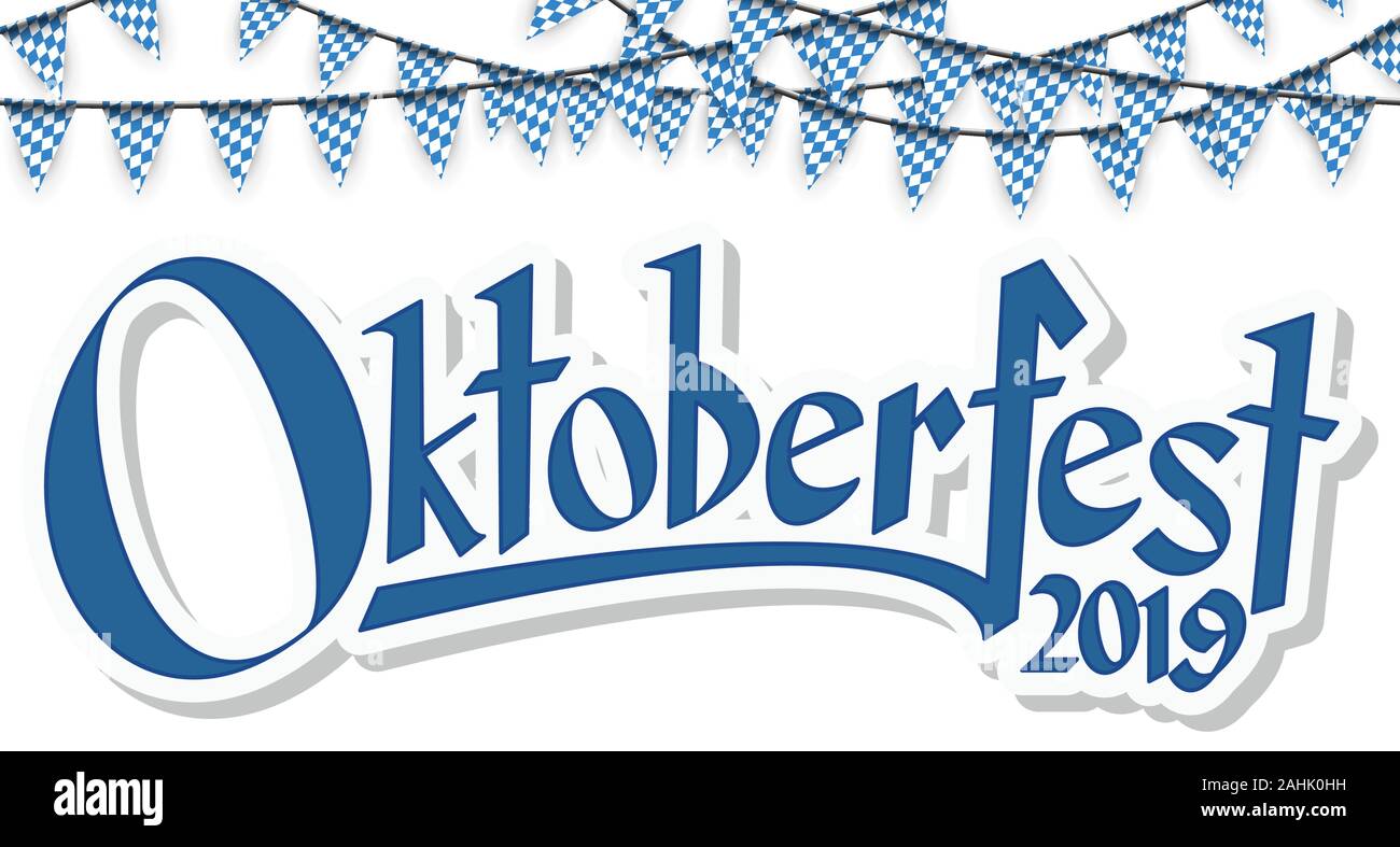 Oktoberfest 2019 Girlanden in blau-weiß karierte Muster Stock Vektor