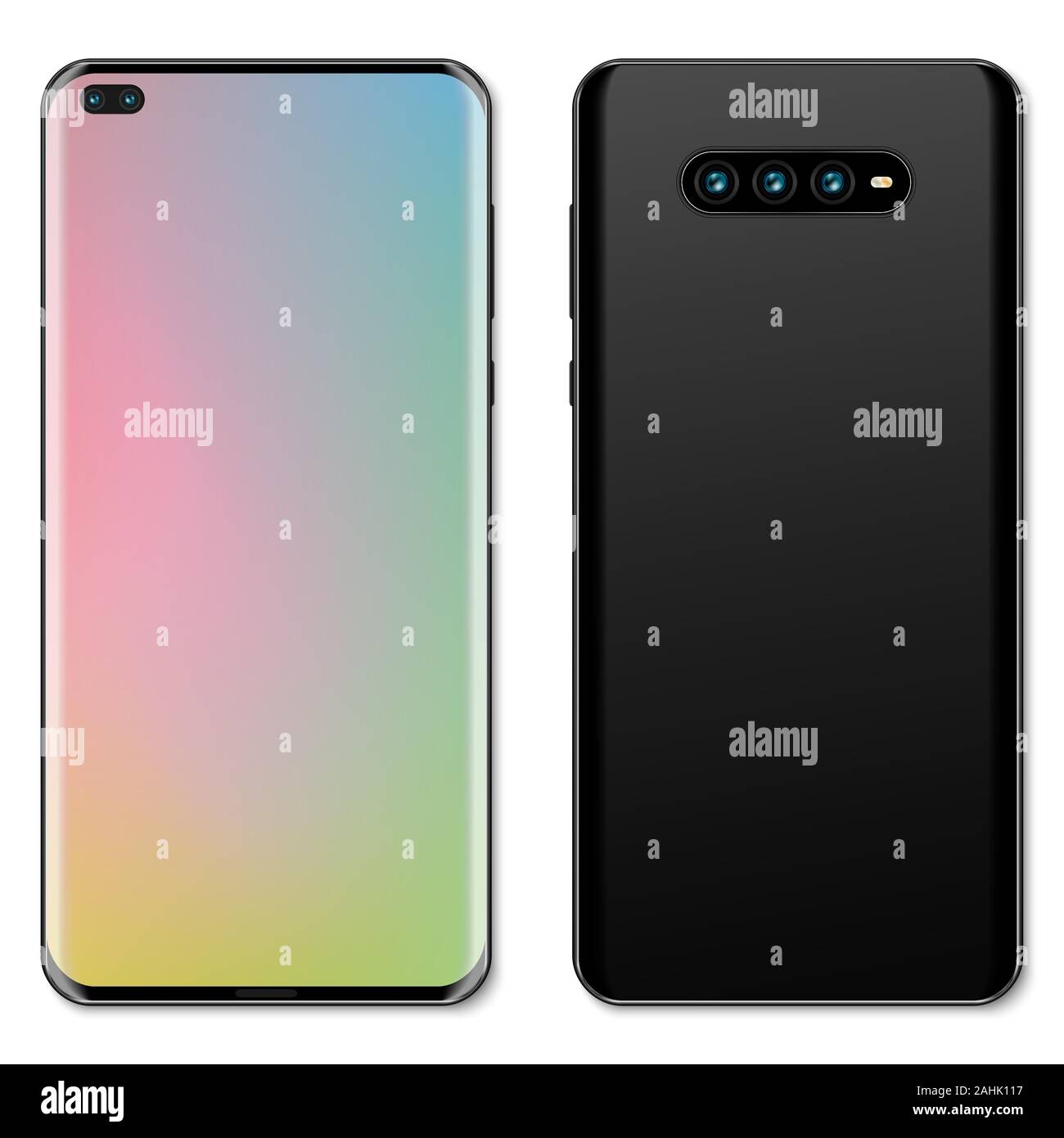 EPS 10 Vektor der zellulären smartphone Rückseite und Vorderseite schwarz gefärbt mit drei Kameras auf der Rückseite Stock Vektor