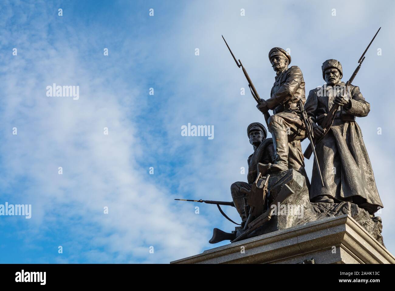 KALININGRAD, Russland - 05 September, 2019: Denkmal für die Soldaten der russischen Armee. "Russland dankbar für die Helden des Ersten Weltkriegs' Stockfoto