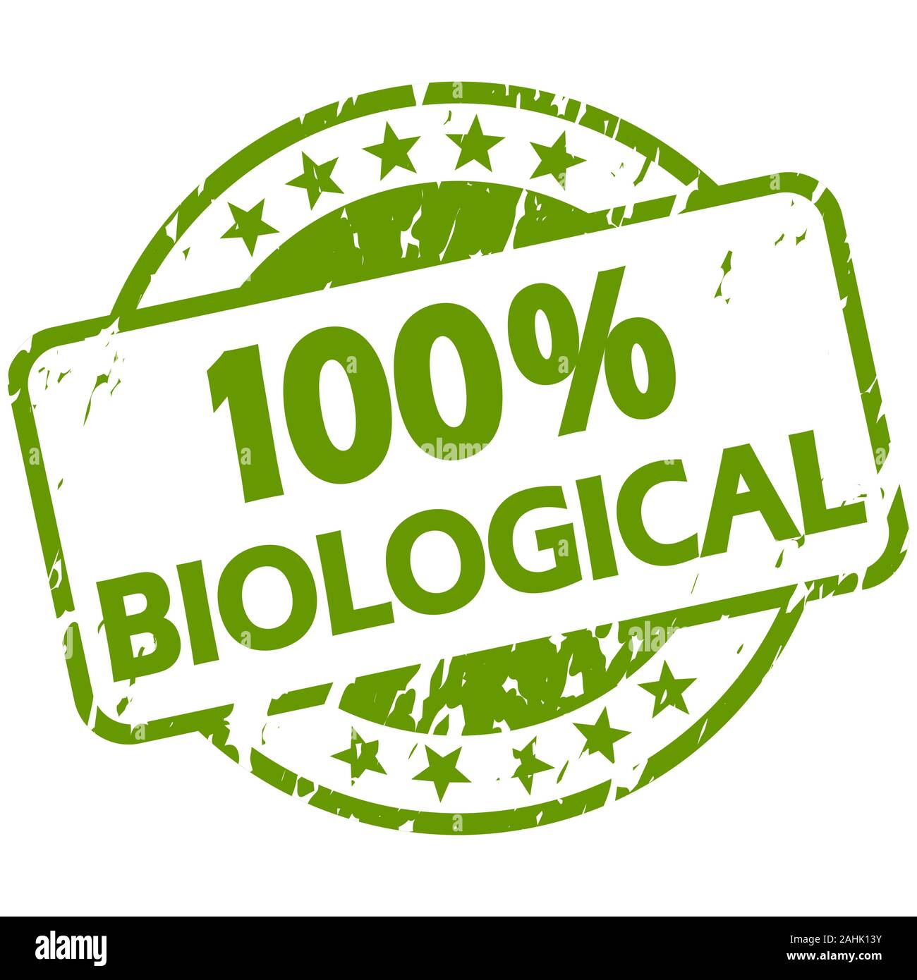 EPS 10 Vektor mit runden grünen grunge Stempel mit Banner und Text 100% biologische Stock Vektor