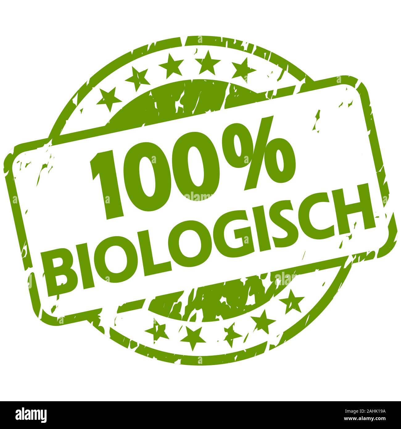 EPS 10 Vektor mit runden grünen grunge Stempel mit Banner und Text 100% biologische (in deutscher Sprache) Stock Vektor