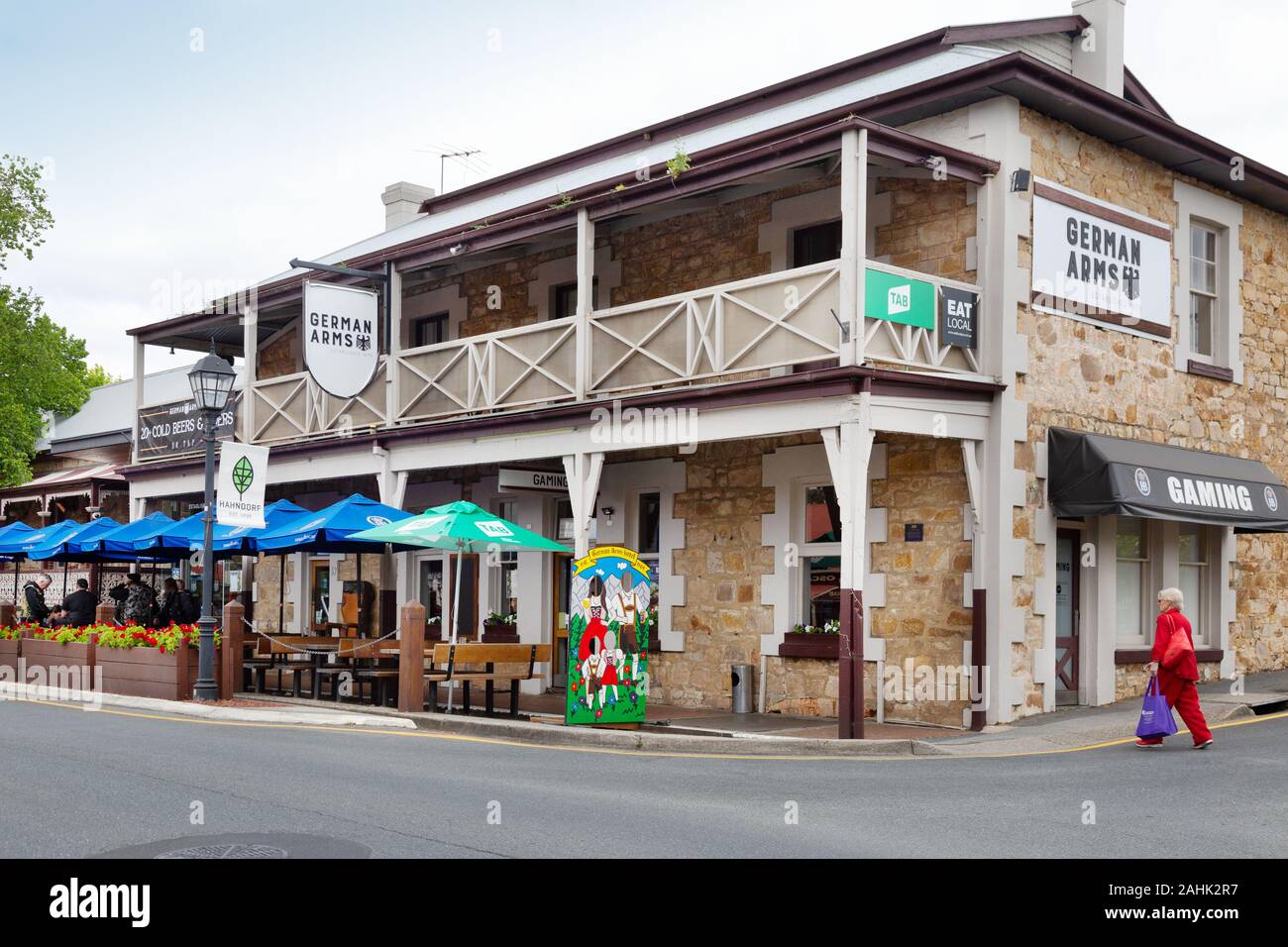 Die deutsche Waffen, Hahndorf, einer kleinen Stadt, deutscher Herkunft, mit Gebäuden im deutschen Stil, in der Nähe von Adelaide, Adelaide, South Australia Stockfoto