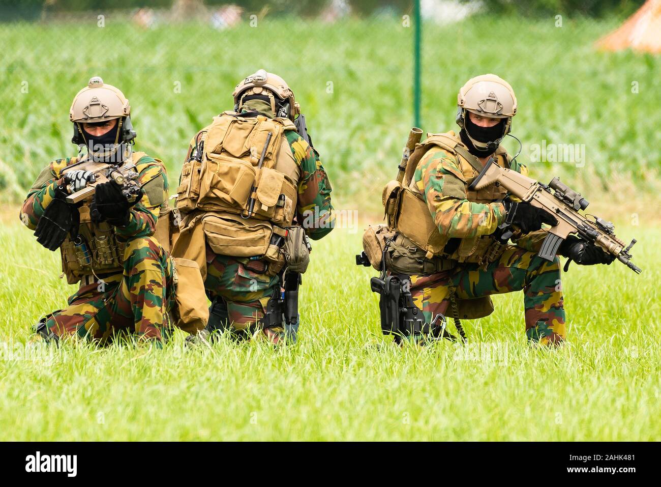 Betreiber/Soldaten der Special Forces Group der belgischen Armee. Stockfoto