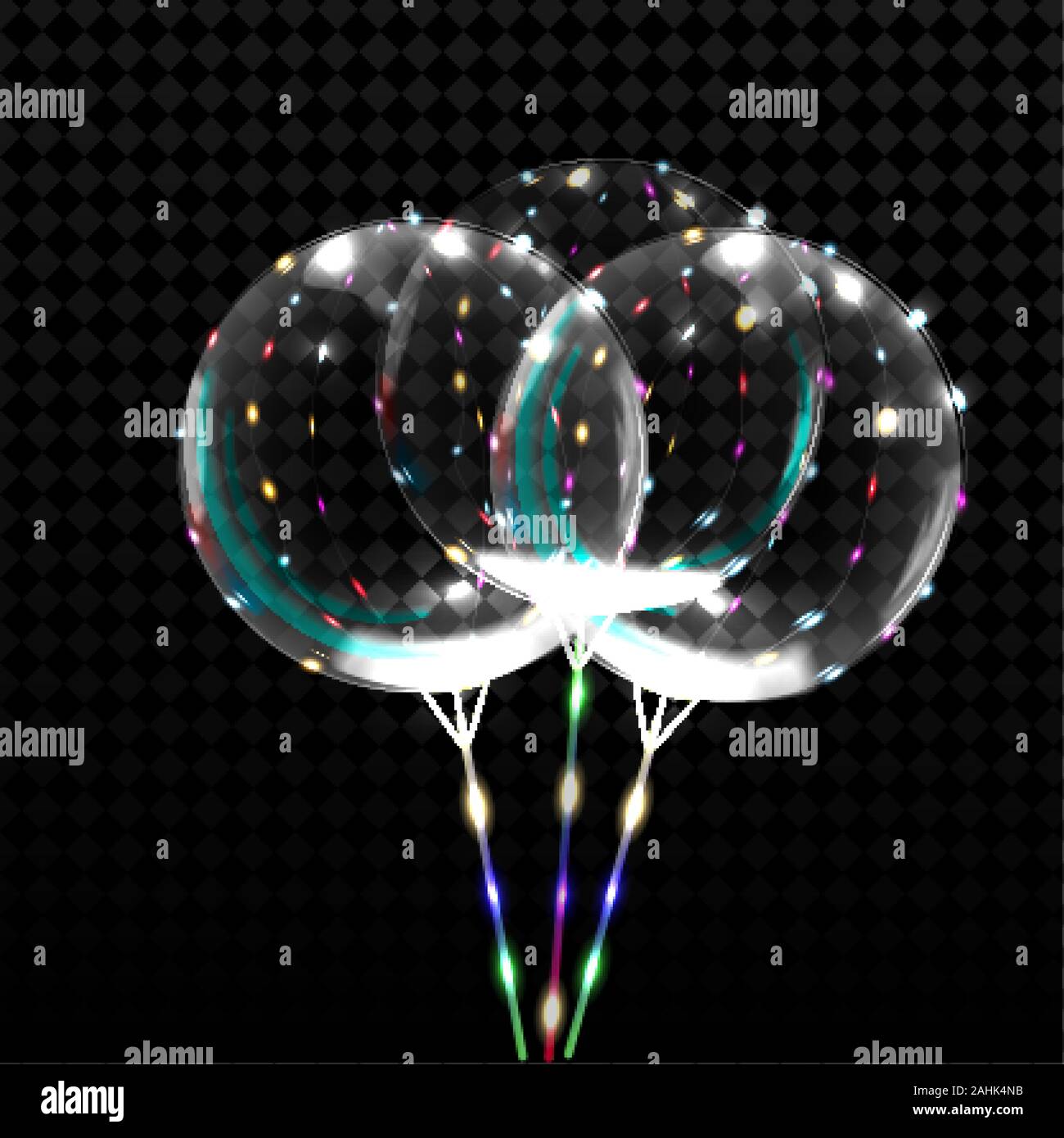 LED-Ballon. Lichteffekt Ballon auf einem dunklen Transparenten Hintergrund Stock Vektor