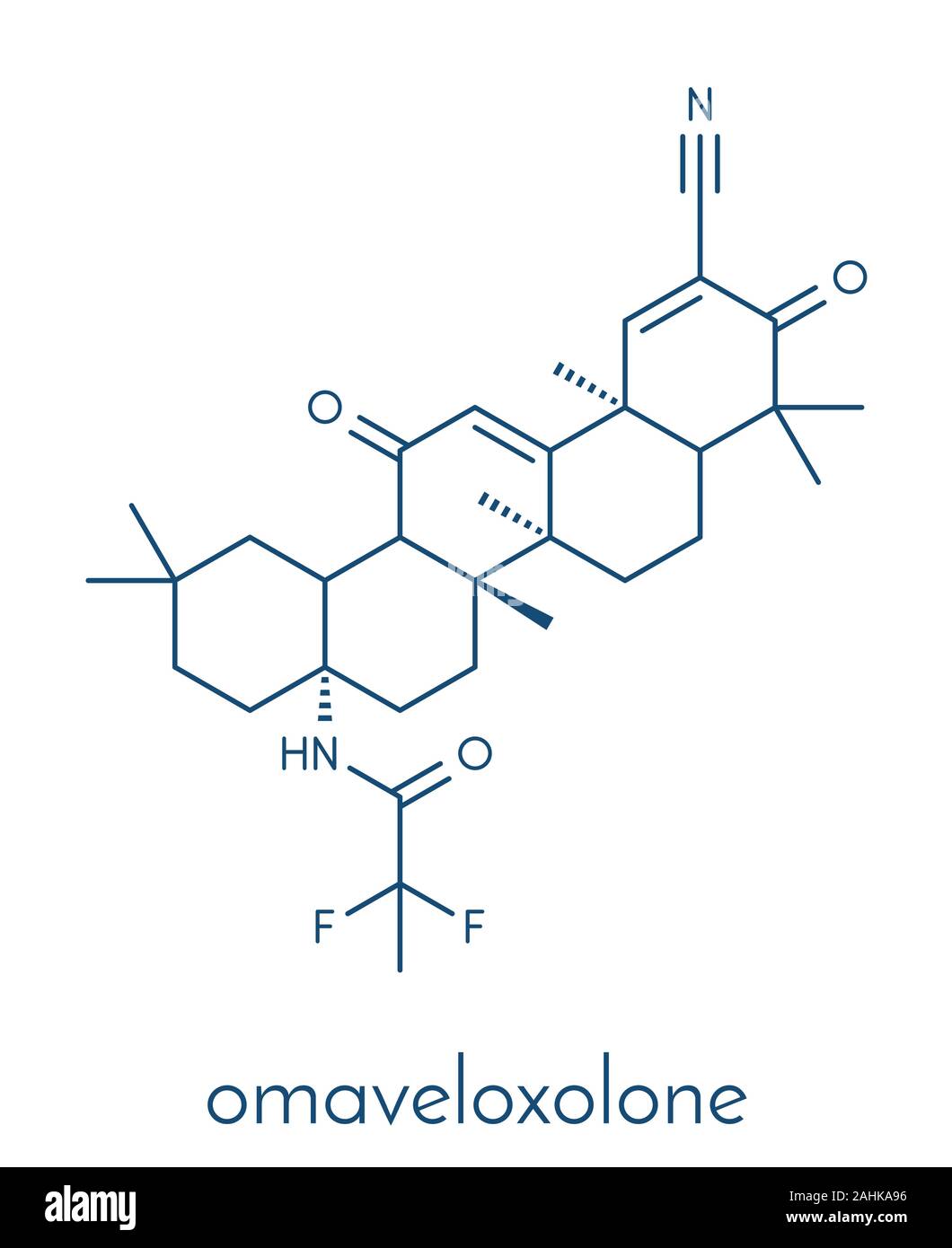 Omaveloxolone Droge Molekül. Skelettmuskulatur Formel. Stock Vektor