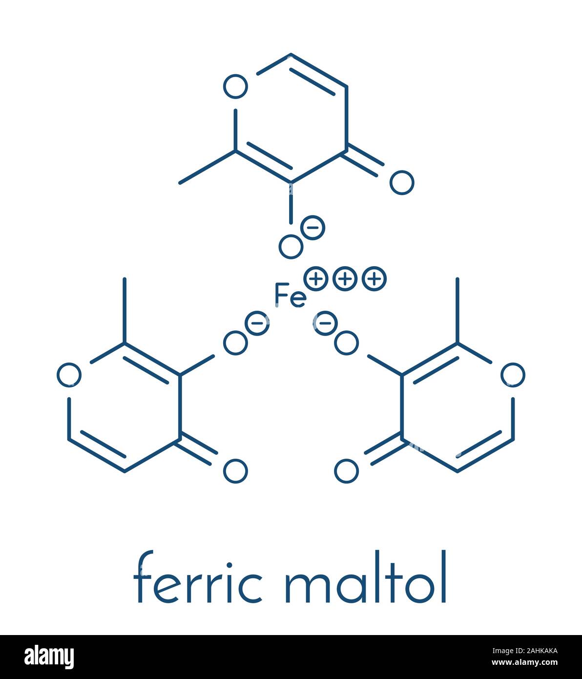 Eisen maltol Eisenmangel Droge Molekül. Skelettmuskulatur Formel. Stock Vektor
