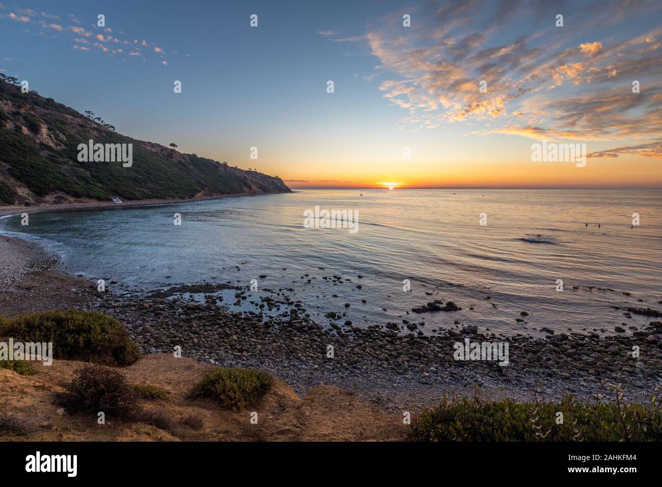 Schönen Sonnenuntergang entlang der schroffen südlichen Kalifornien Küste, Bluff Cove, Palos Verdes Estates, Kalifornien Stockfoto
