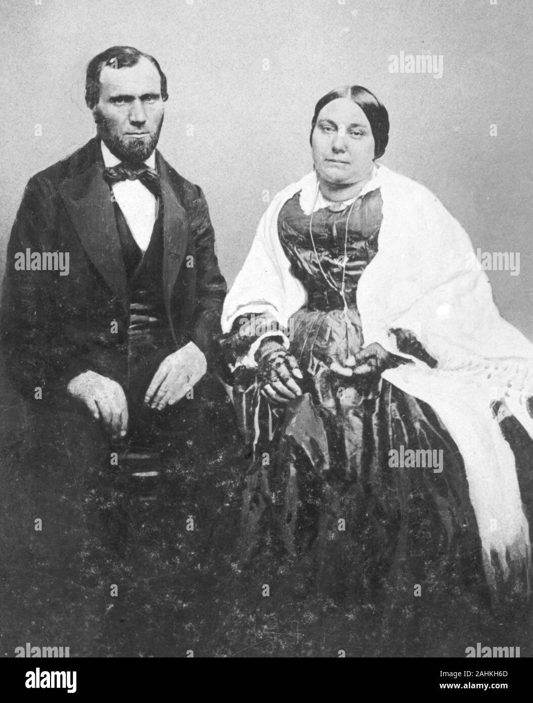 Allan Pinkerton, Allan J. Pinkerton (1819 - 1884) Scottish - amerikanische Detektiv und Spion, der für die Erstellung der Pinkerton National Detective Agency bekannt. Portrait von Mann und Frau Allan Pinkerton, Gründer von Pinkerton National Detective Agency, und Joan Carfrae Pinkerton. Stockfoto