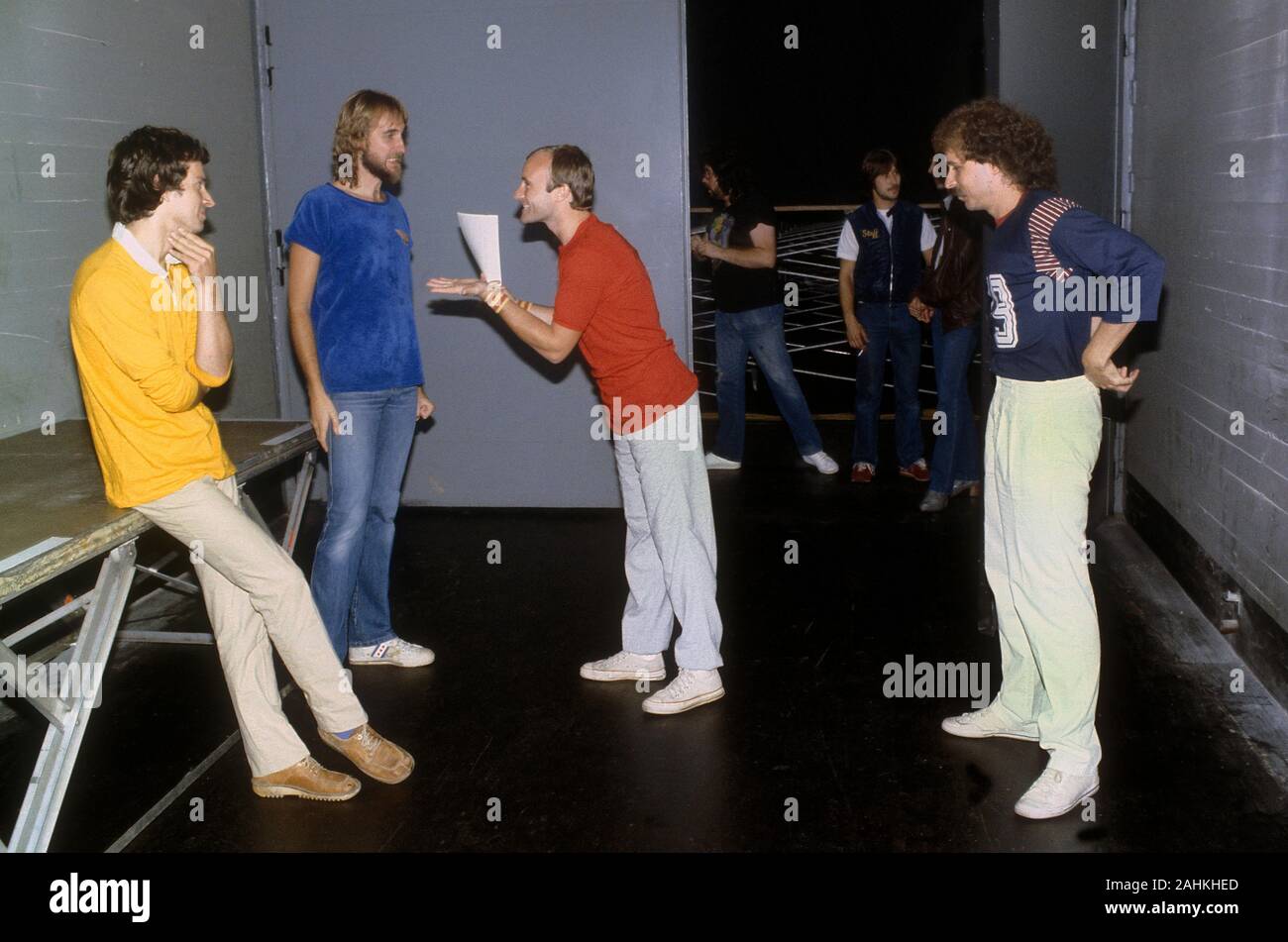 Genesis. Abacab tour Konzert in München Olympiahalle 1981 hinter der Bühne. Stockfoto