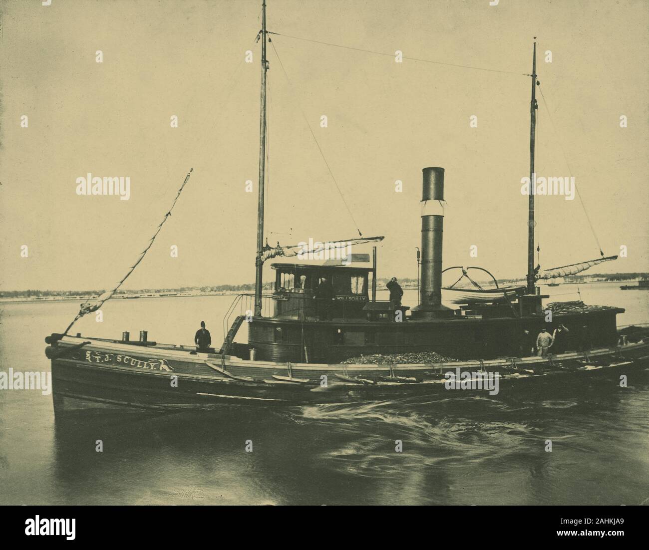 Antike c 1890 Foto, tugboat T.J. Scully am Raritan River in South Amboy in New Jersey. Quelle: ORIGINAL CYANOTYPIE FOTO Stockfoto