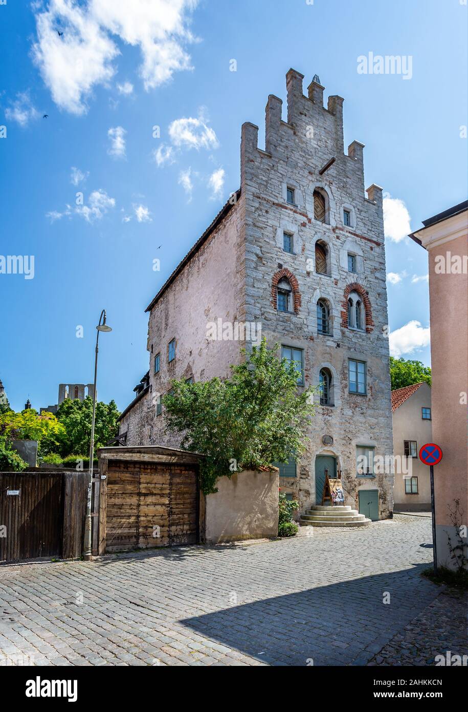 Mittelalterliche Gebäude, das Museum im Zentrum von Visby, Gotland, Schweden am 20. Juli 2019 Stockfoto