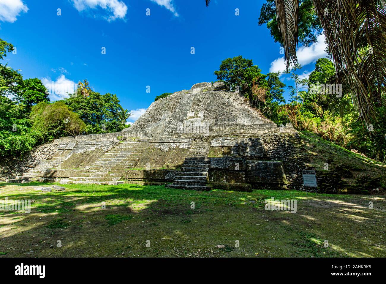 Lamanai archäologische reserve Maya Ruinen hohe Tempel Belize Dschungel Stockfoto