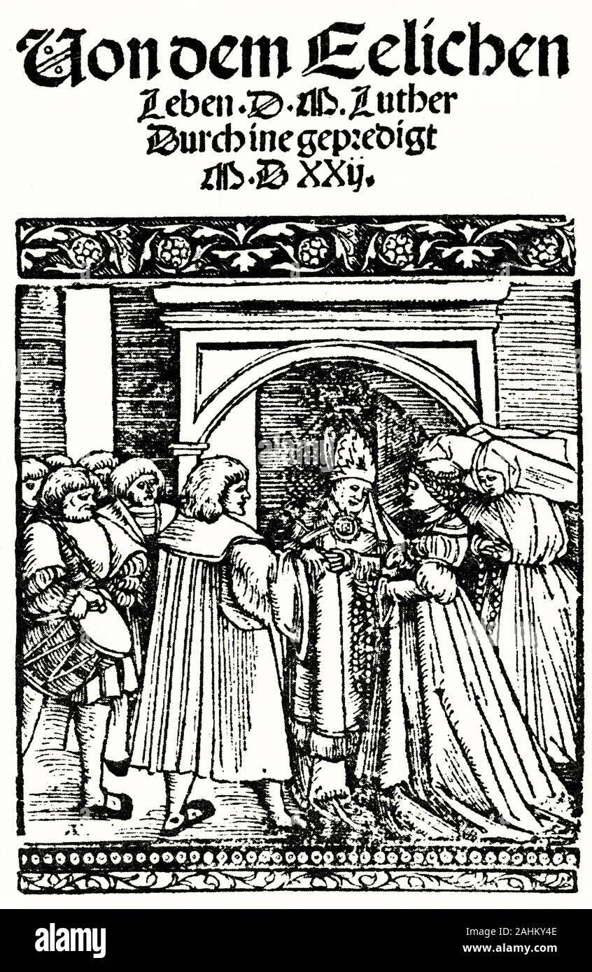 Graviert Titel Seite von Luther' s Trakt auf der Ehe, 1522 Stockfoto