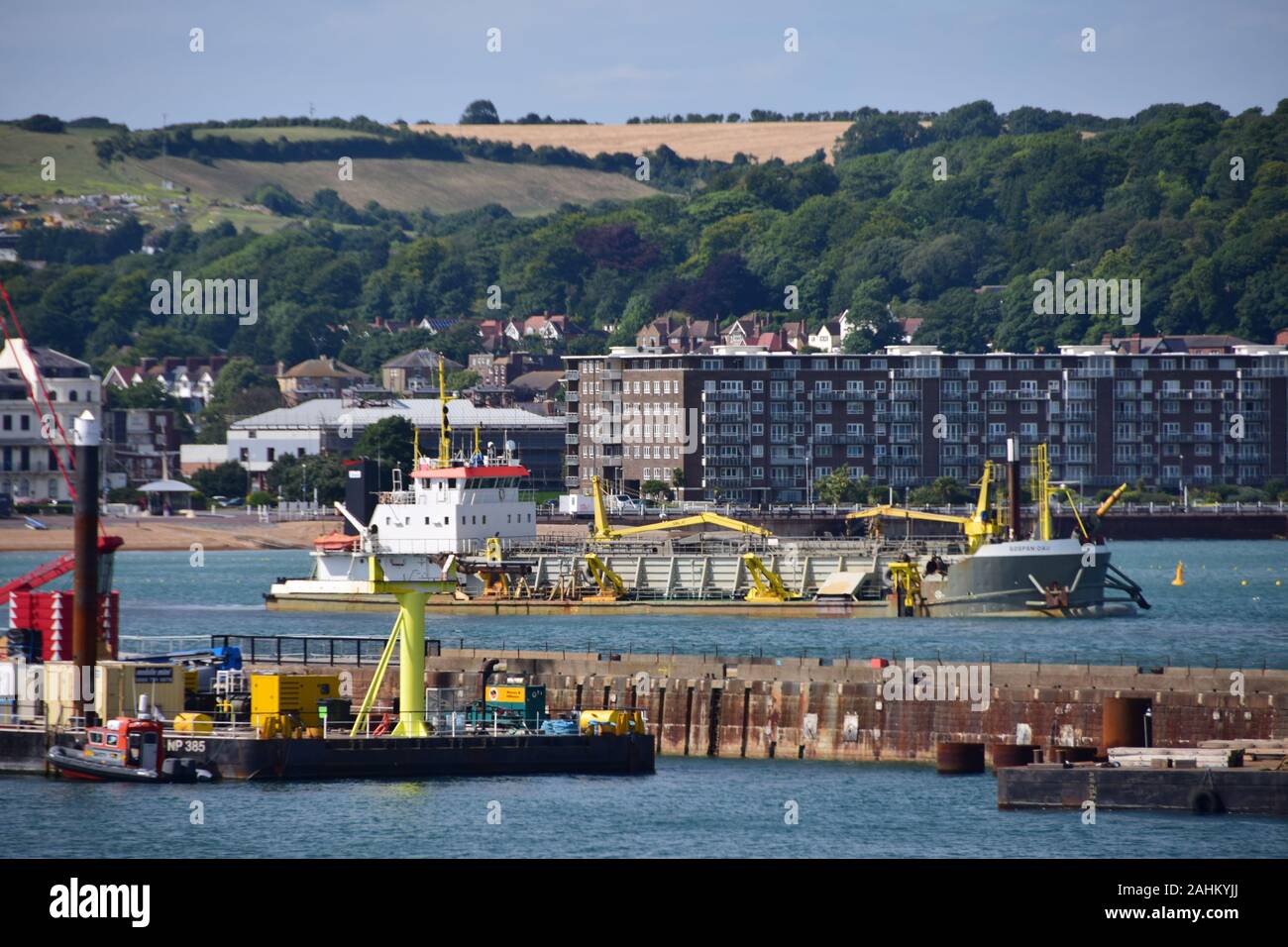 Sospan Dau Hopper DredgerIMO: 7711062 verlässt Dover Harbour Juli 2017 Stockfoto