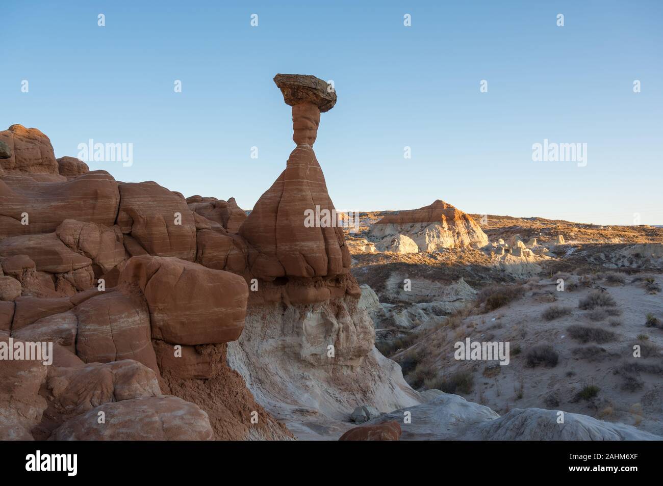 Fliegenpilz Hoodoos auf dem Paria Rimrocks/Fliegenpilz Hoodoos Trail in Kanab, Utah Stockfoto