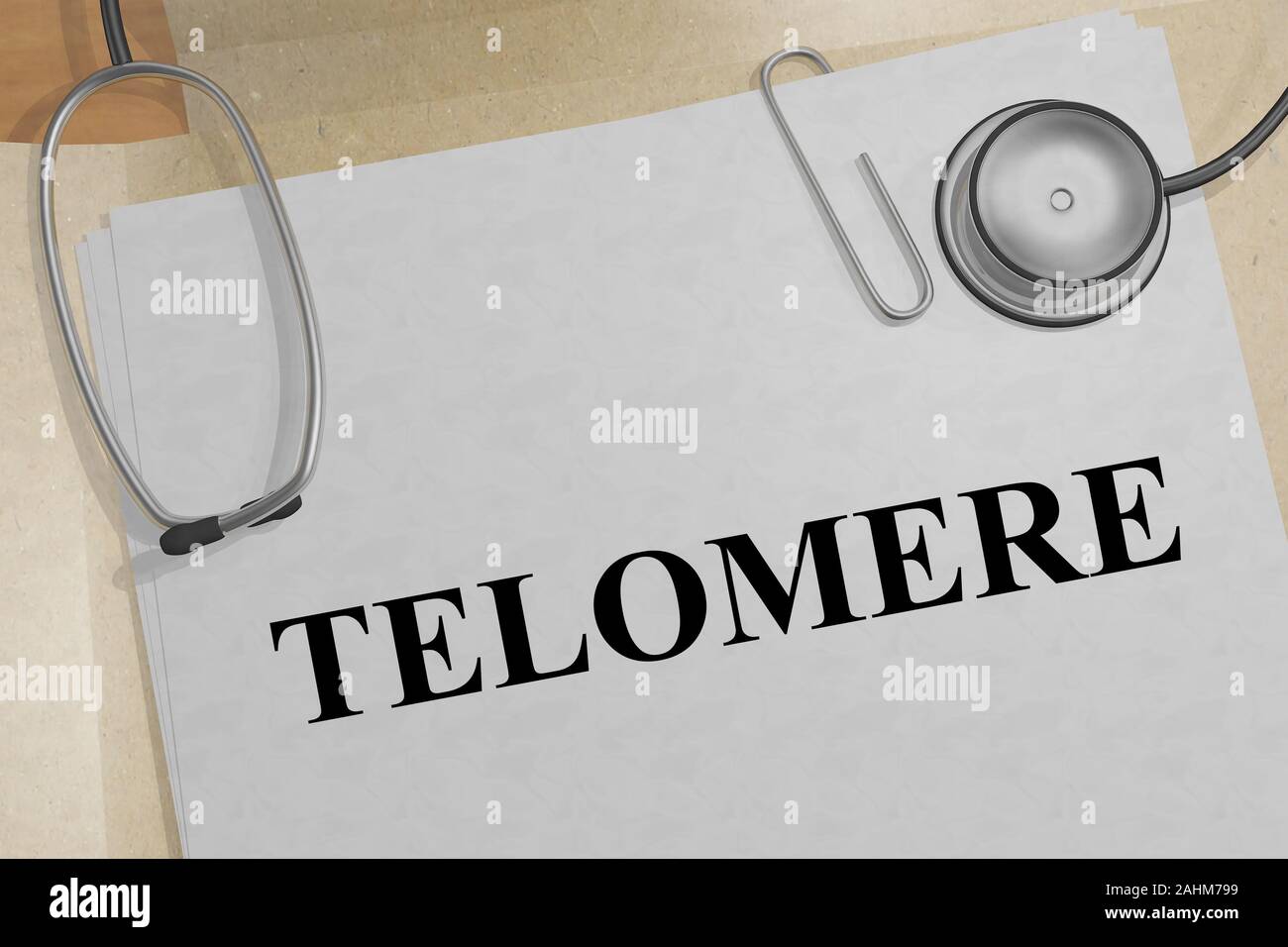 3DDarstellung der TELOMER Titel auf ein medizinisches Dokument