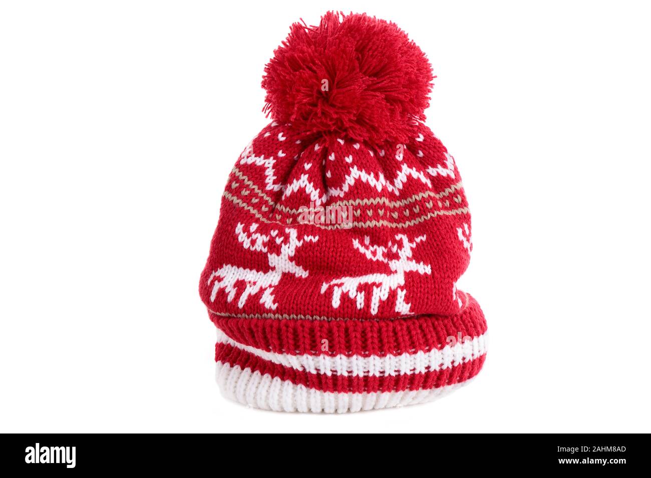 Red Rentier winter Bobble ski Hut Stockfoto