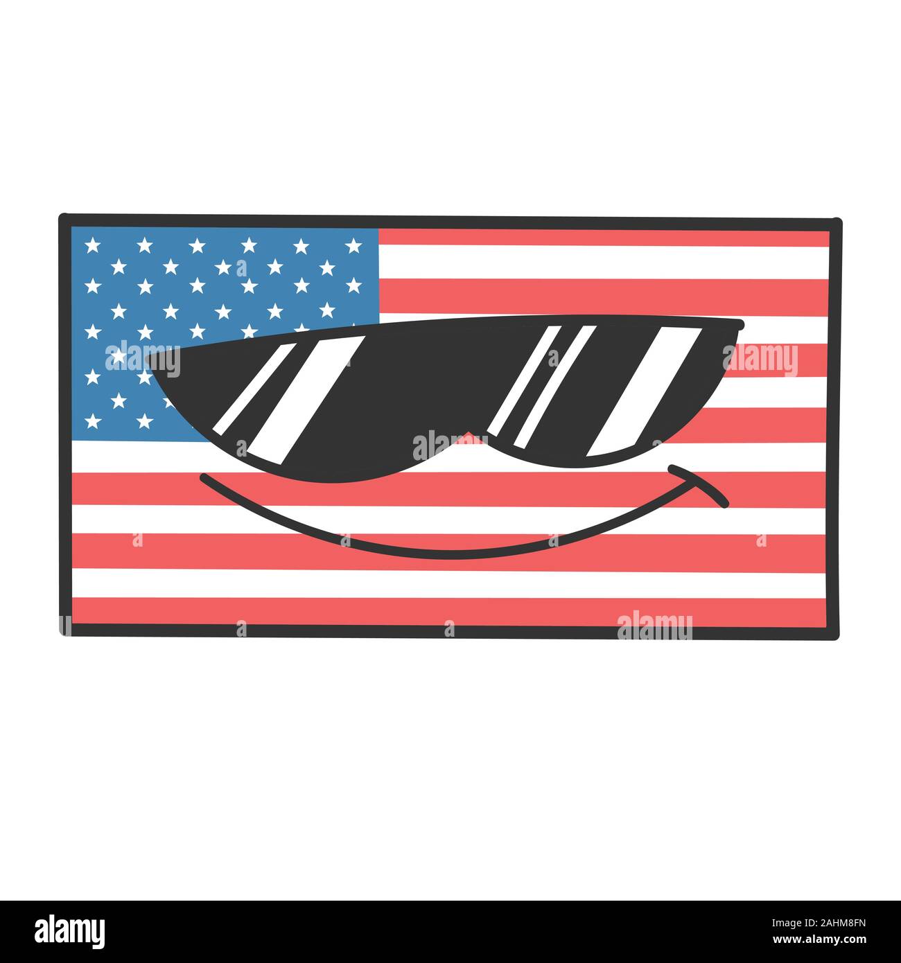 Coole Sonnenbrille amerikanische Flagge Cartoon Illustration isoliert auf weißem Stock Vektor