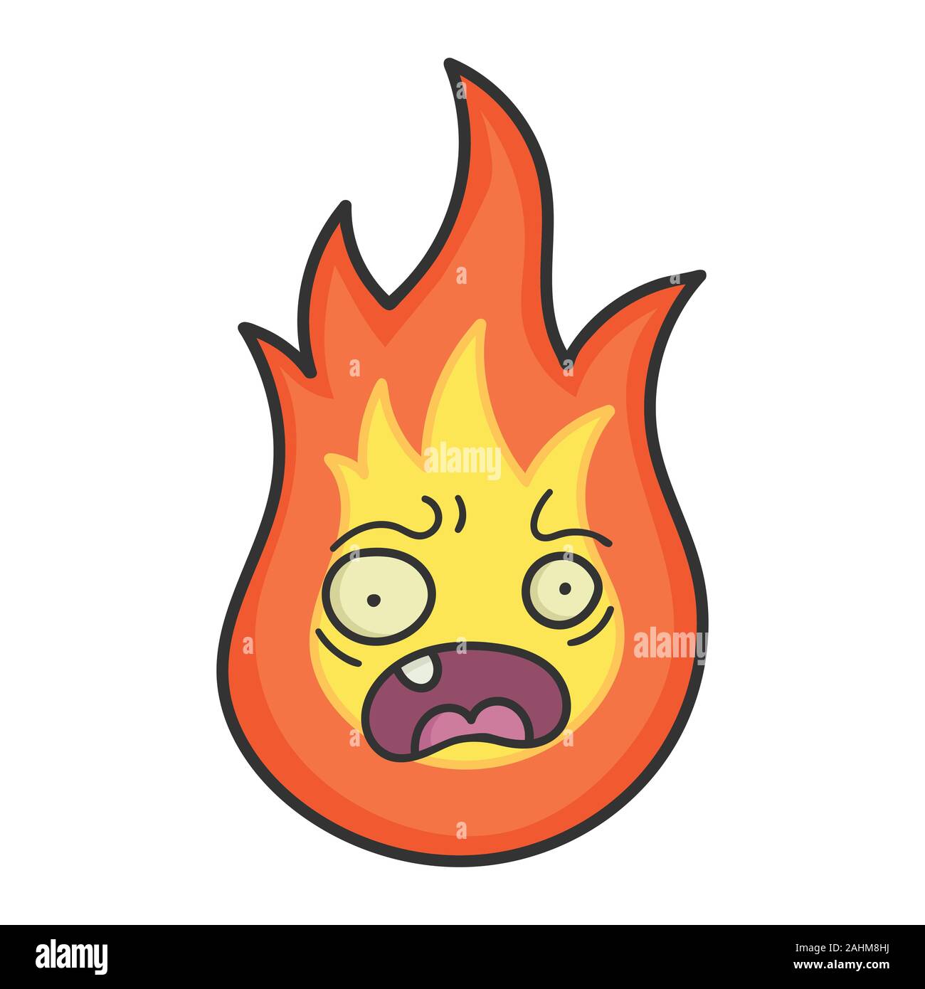 Besorgt Feuerball Cartoon Illustration isoliert auf weißem Stock Vektor
