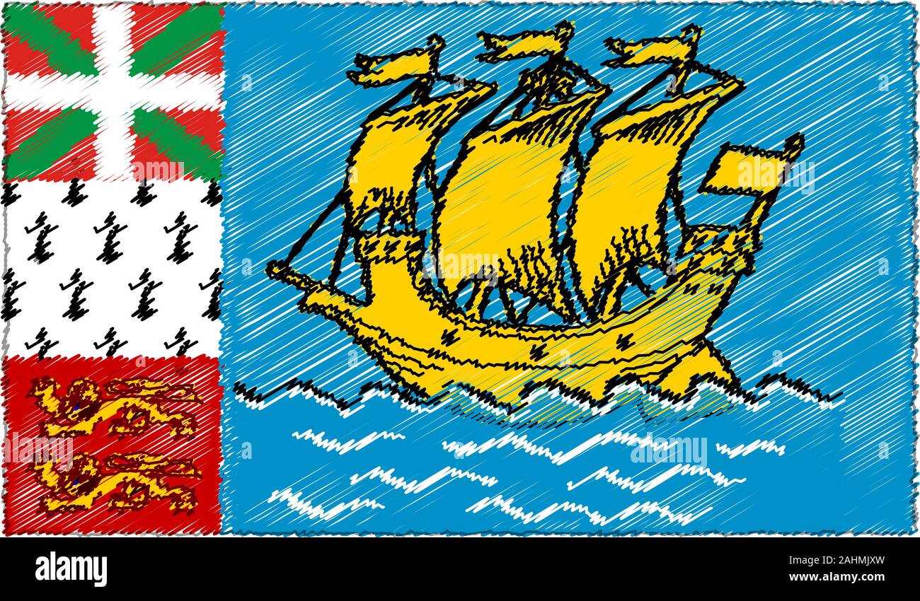 Vektor Zeichnung Skizze Stil Saint Pierre und Miquelon Flagge Stock Vektor