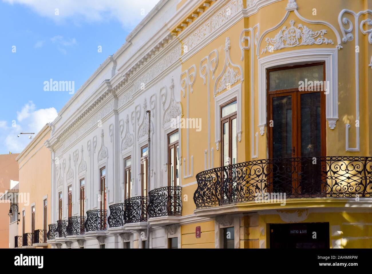 Kolonialzeit renovierten Gebäuden, Zentrum von Merida, Mexiko Stockfoto