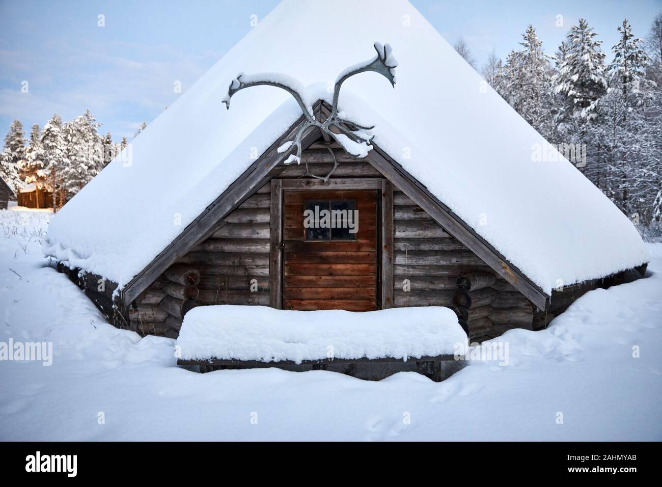 Finnische Rovaniemi eine Stadt in Finnland und der Region Lappland Santa Park rentier Lodges Stockfoto