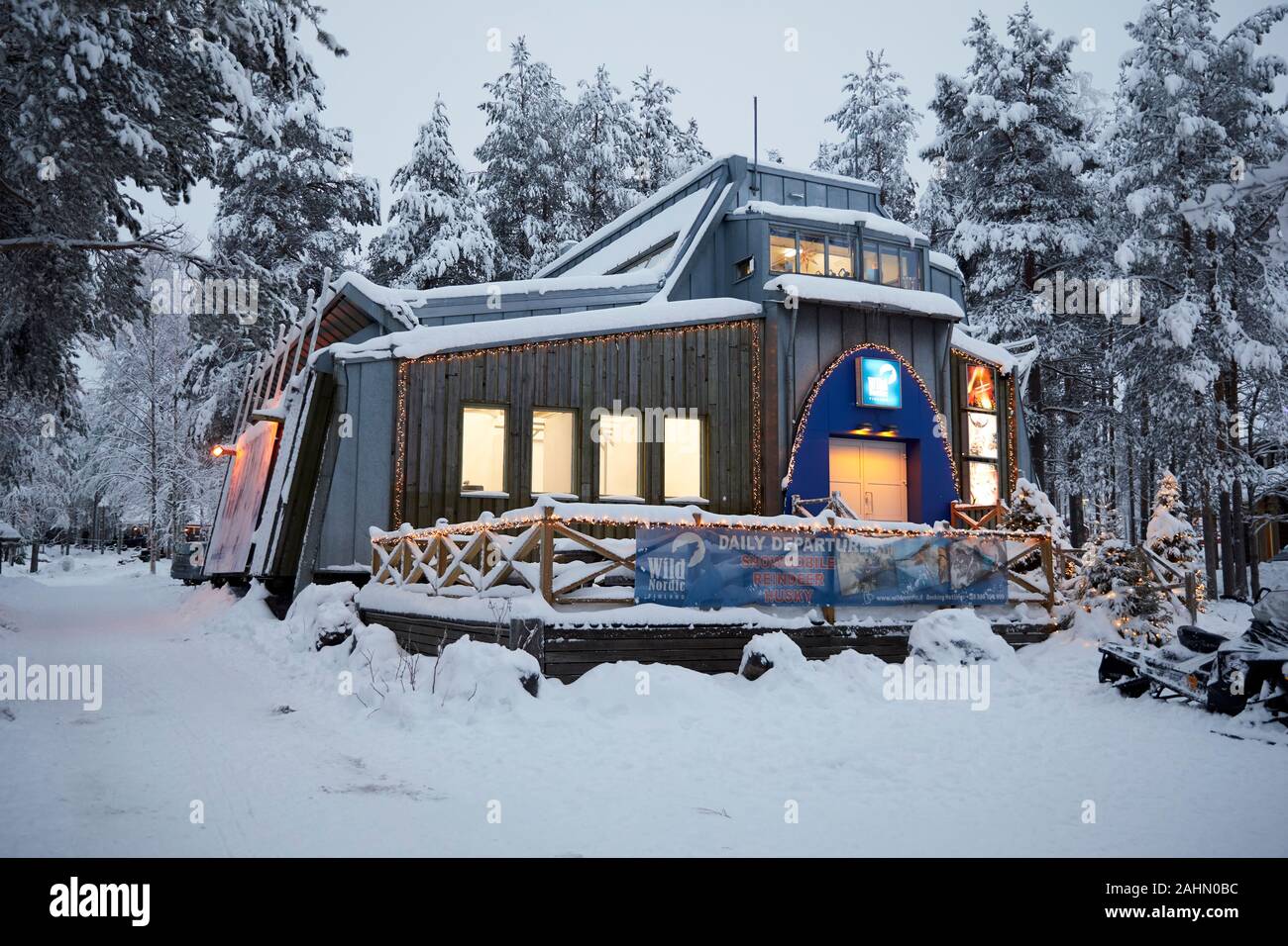 Finnische Rovaniemi eine Stadt in Finnland und der Region Lappland, Santa Claus Village am Polarkreis Stockfoto