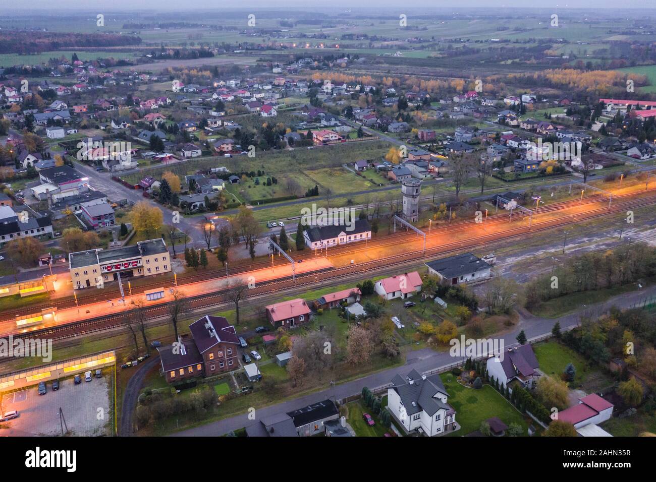 Luftaufnahme von rogow Dorf in der Woiwodschaft Lodz in Polen Stockfoto