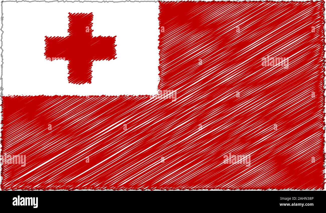 Vektor Zeichnung Skizze Stil Tonga Flagge Stock Vektor