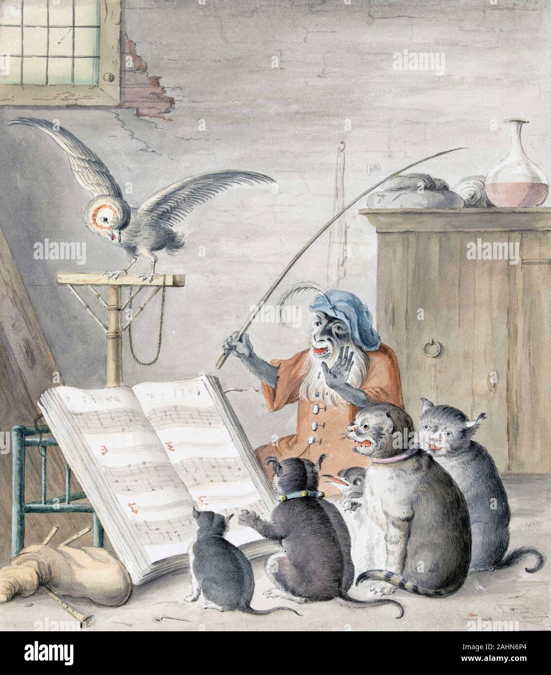 Cat Konzert. Nach einer Arbeit möglicherweise von Cornelis Saftleven in der Sammlung des Rijksmuseum, Amsterdam, Holland. Stockfoto