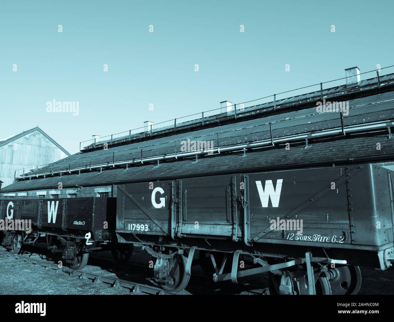 G W Open C wagen, Schienen Schienenfahrzeuge, Didcot Railway Centre, Oxfordshire, England, UK, GB. Stockfoto
