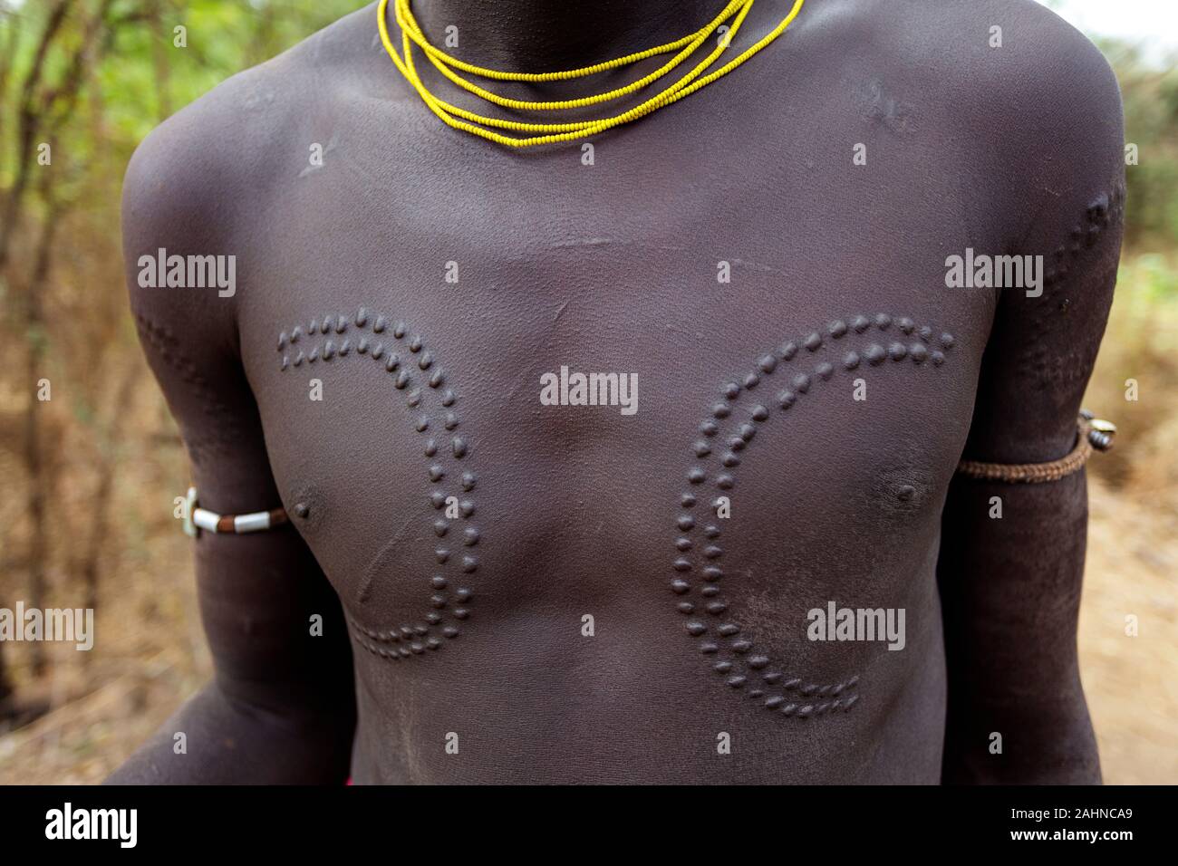 Brust Eines Jungen Mannes Aus Der Mursi Stamm Omo Valley Südlichen 