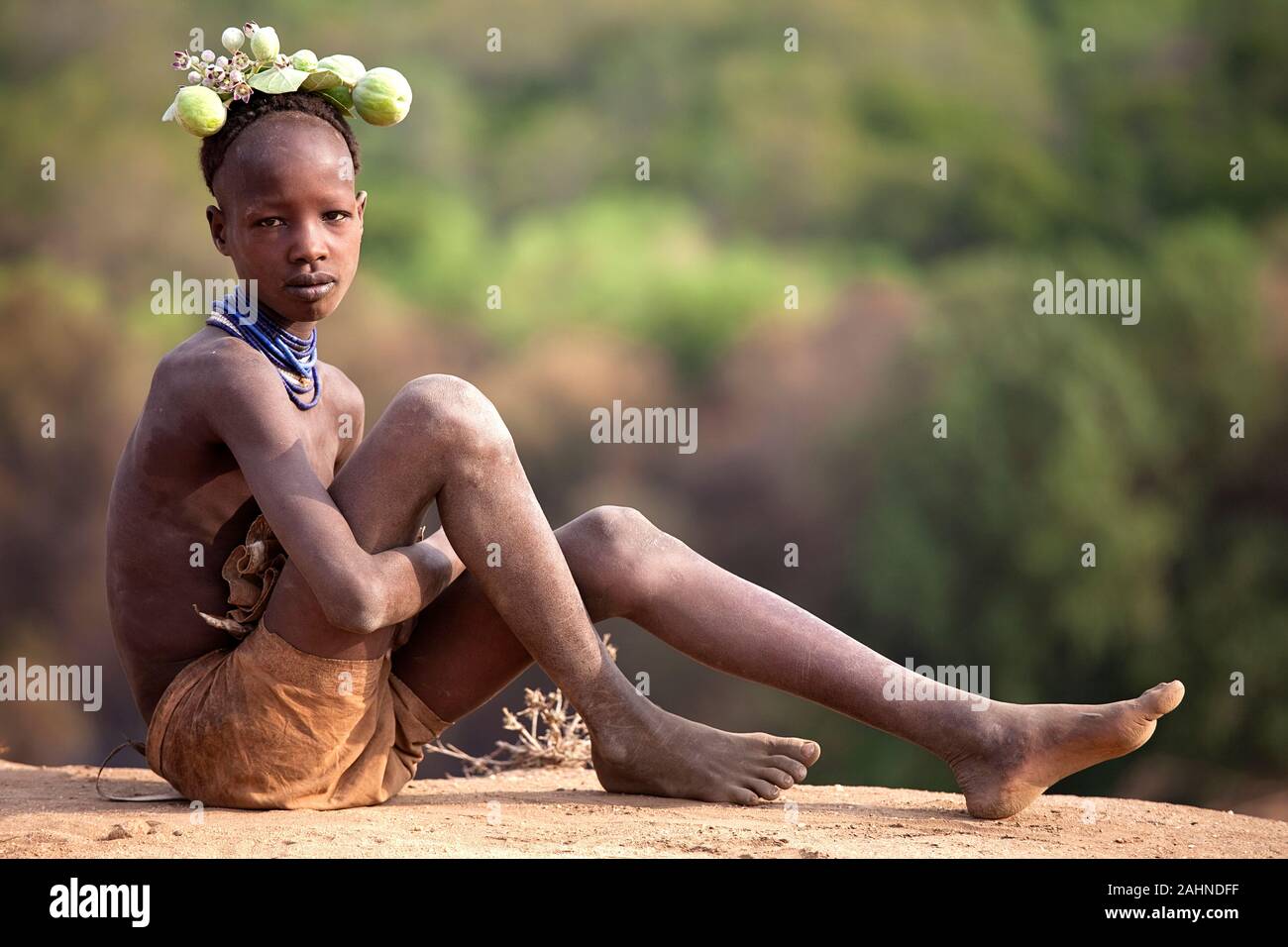 Karo Stammes, Junge tribal Karo Junge, Omo Valley, Äthiopien, Afrika Stockfoto