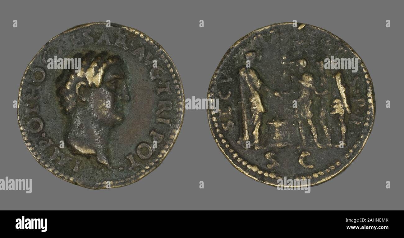 Antike römische. Münze Darstellung Kaiser Otho. 69 AD. Römische Reich. Bronze Stockfoto