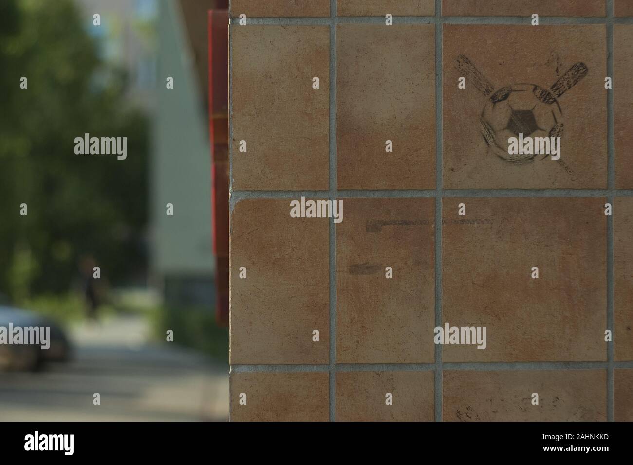 Fußball-Fan Graffiti an der Wand, Malerei Schablone, Schablone Stockfoto