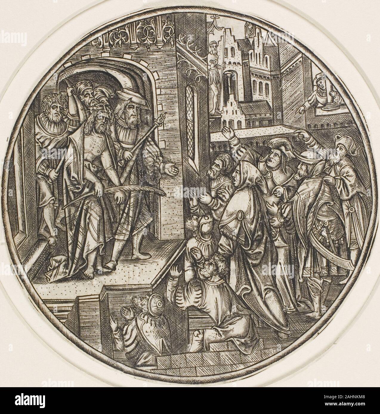 Master S. Ecce Homo, aus der Leidenschaft. 1500 - 1525. Niederlande. Gravur in Schwarz auf Elfenbein Bütten Dieser Unsignierten Bild zeigt eine Szene aus dem Leiden Christi wurde stilistisch an den Master S., eine bisher unbekannte Grafiker, die ein aktives Workshop led zugeschrieben. Es ist möglich, dass der Künstler die Antwerpen Goldschmied Alexander war (oder "Sander") van Brugsal; er hatte eine internationale Geschmack in der Kunst, für die er vier Drucke von Albrecht Dürer, ein Gast, der im August 1520 erhalten. Die meisten der Werke des Künstlers produziert wurden, hingebungsvollen, Rundschreiben, und klein genug, um als Entwürfe für Rüstung, t Stockfoto